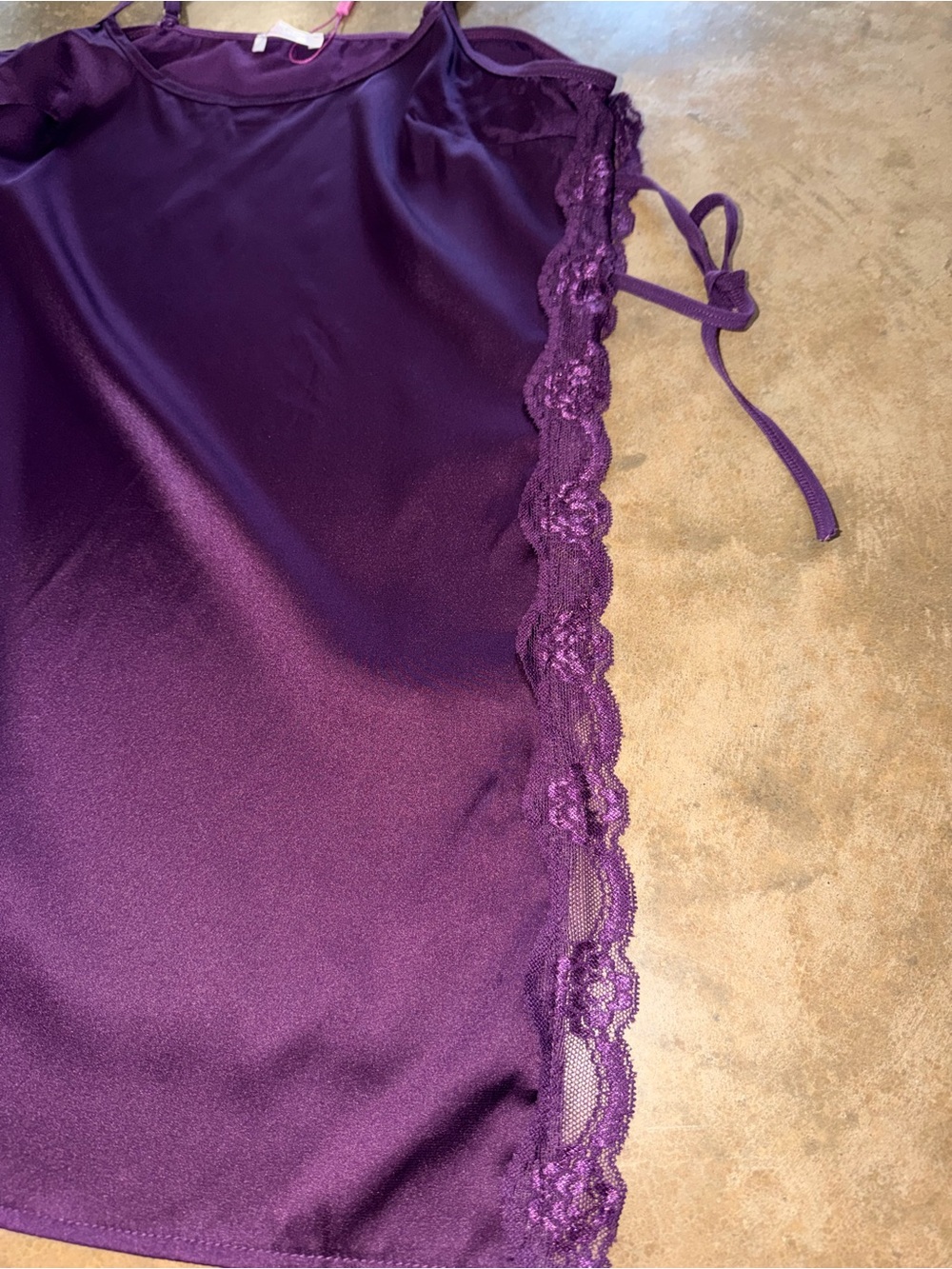 Purple Satin Lace Side-Tie Chemise Slip Dress Lingerie NWT Size L - Picture 4 of 9